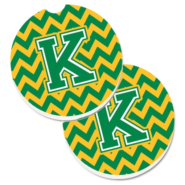 Carolines Treasures Letter K Chevron Green and Gold Cup Holder Car Coaster, PK2 CJ1059-KCARC - main